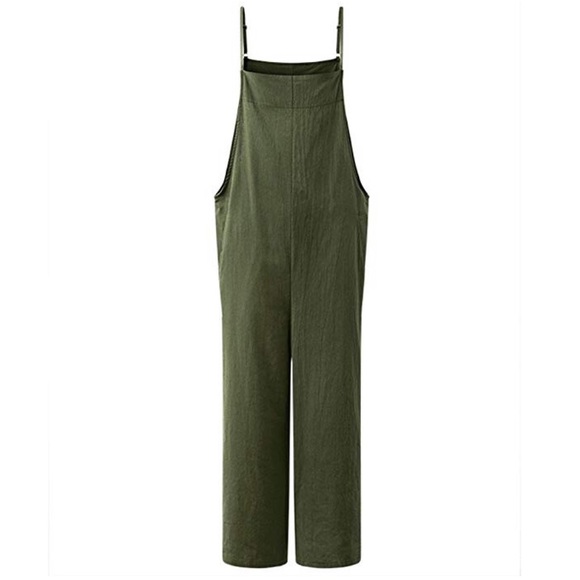 Olive Harem Overalls WideLeg Cotton Linen Jumpsuit - Picture 4 of 5